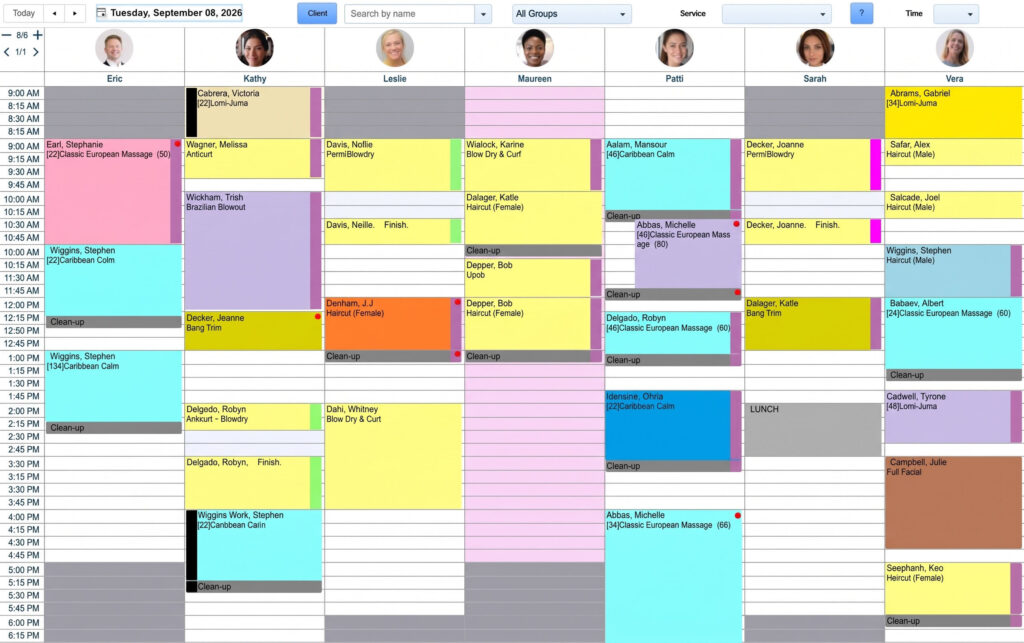 Salon appointment software and spa appointment software calendar view