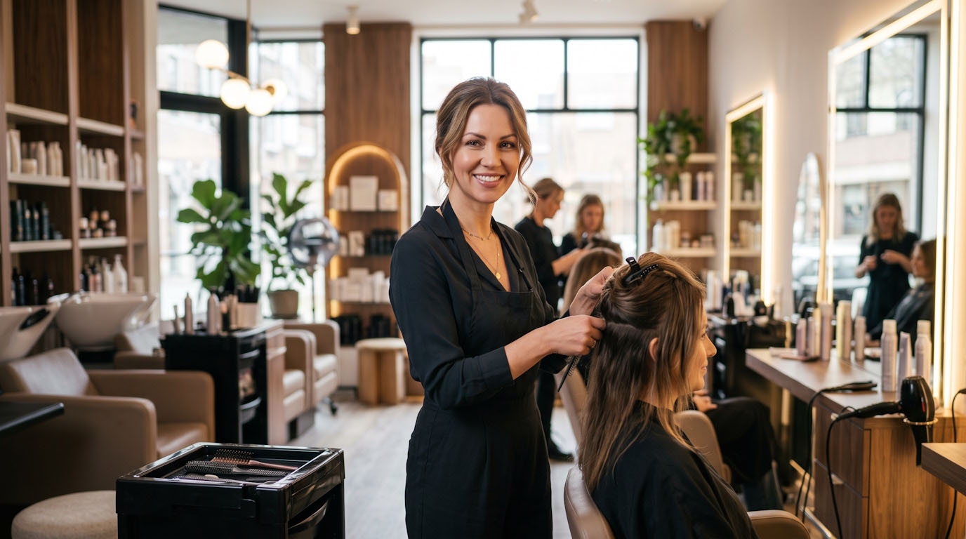 Beauty salon software in use — owner managing appointments and clients with Paired Plus